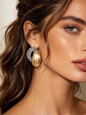 Gold & Crystal Two-Tone Statement Earrings